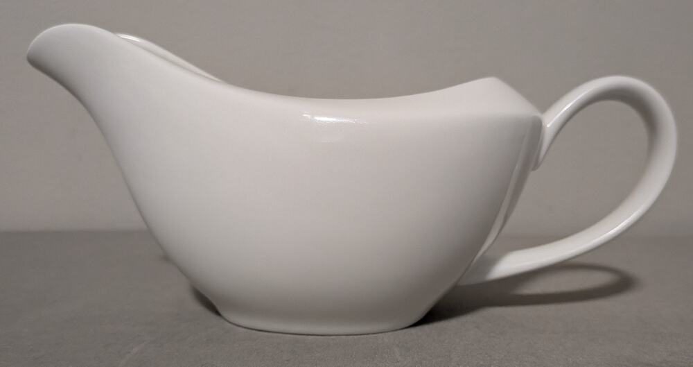 Fitz and Floyd Nevaeh White Bone China Gravy Boat - Slender Sauce Pitcher 8.25"